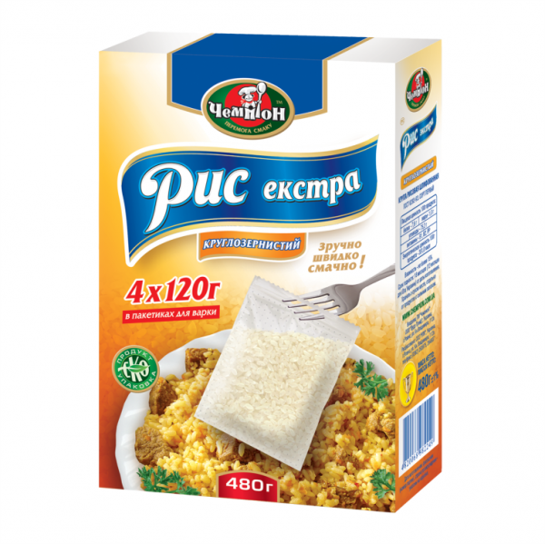 Рис круглозернистий Екстра ЧЕМПІОН, 480г (4х120г)